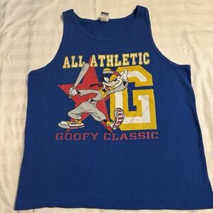 Vintage 90s Disney‎ Mickey Mouse Goofy Clash Blue Cotton Tank Top Large